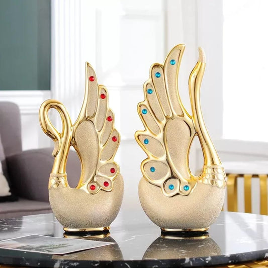 2Pc Décor en or cygne