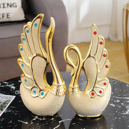 2Pc Décor en or cygne