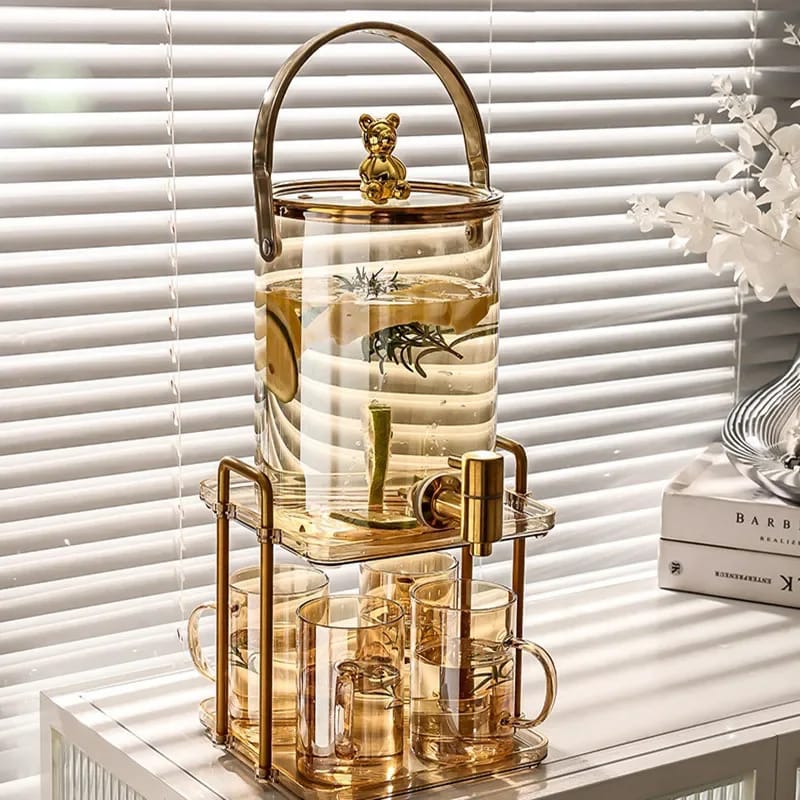 Distributeur de jus en verre avec 4 mugs