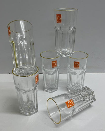 6pc Verres longs avec bord doré