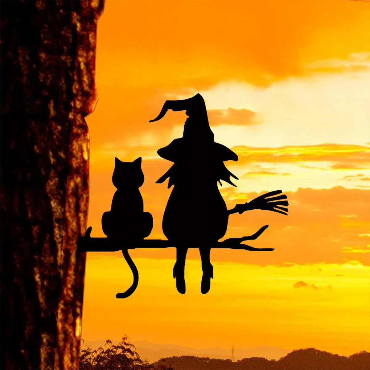 Art Métallique | Décoration de Jardin Sorcière et Chat