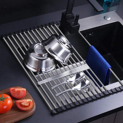 Étagère de drainage pour la cuisine en acier inoxydable – SinkRack – pliable – pour casseroles et autres plats – planche de drainage