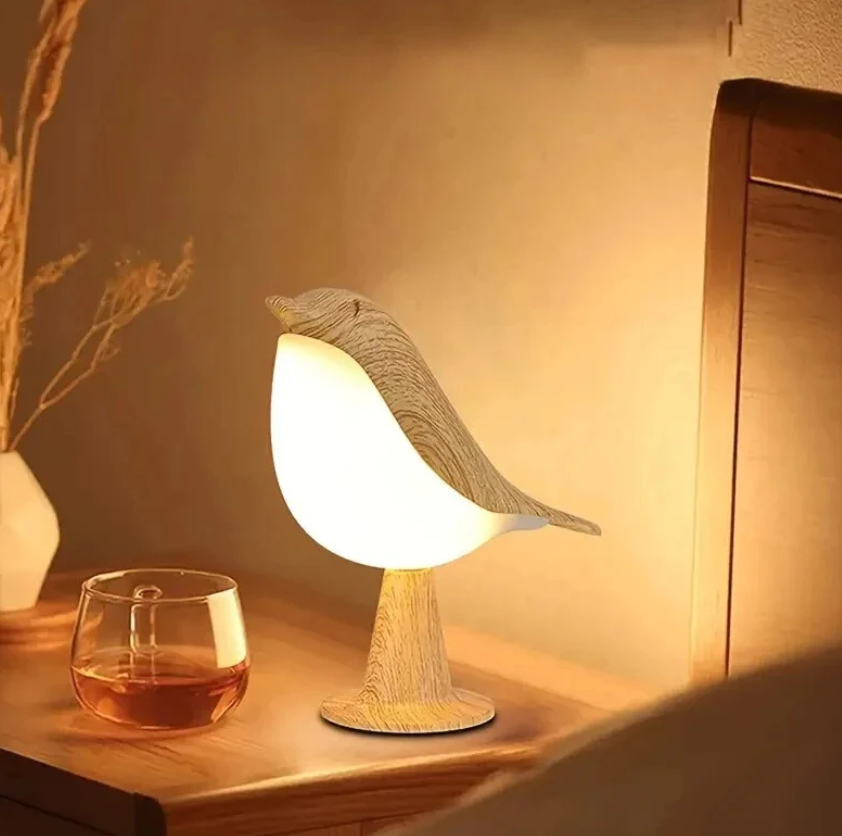 Floroux à placer sans fil LED en bois avec design d'oiseau - Éclairage moderne et élégant