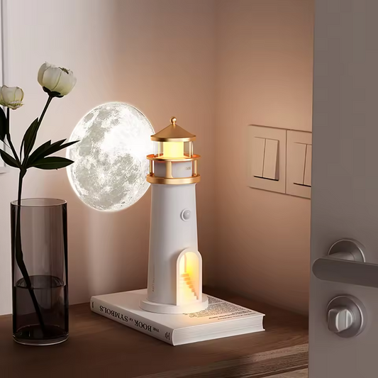 Lighthouse Lampe de bureau - Projection de lune lumière & Haut-parleur Bluetooth
