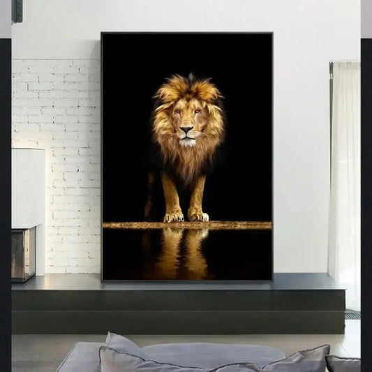 Lion dans l'obscurité Art sur toile