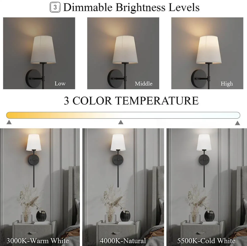 Floroux - Applique en tissu sans fil | Éclairage LED rechargeable avec télécommande et luminosité dimmable