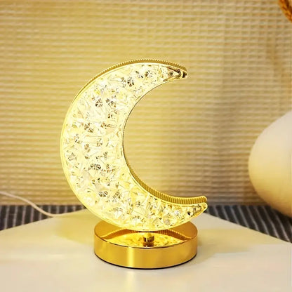 LuxeGlow | Lampe de table LED cristal lune portable et élégante