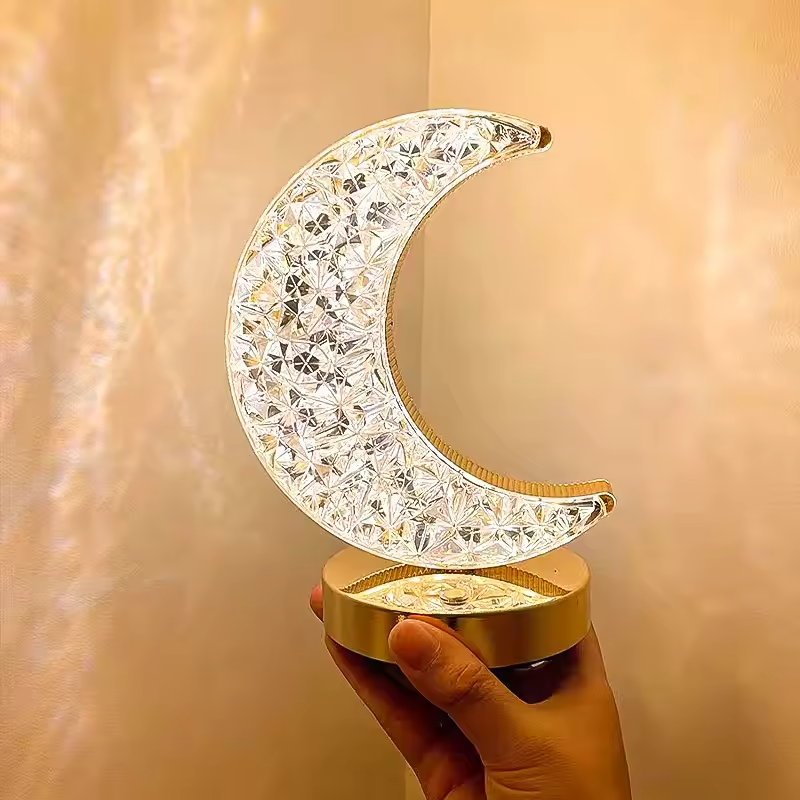 LuxeGlow | Lampe de table LED cristal lune portable et élégante