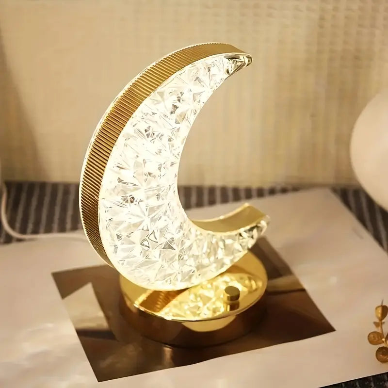 LuxeGlow | Lampe de table LED cristal lune portable et élégante