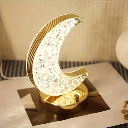 LuxeGlow | Lampe de table LED cristal lune portable et élégante