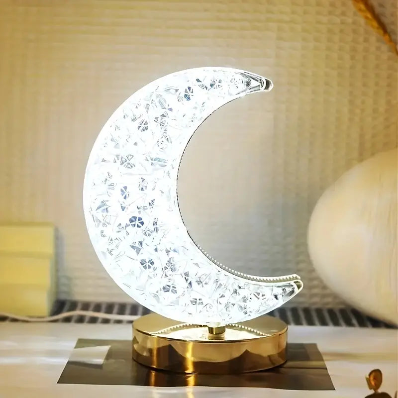 LuxeGlow | Lampe de table LED cristal lune portable et élégante