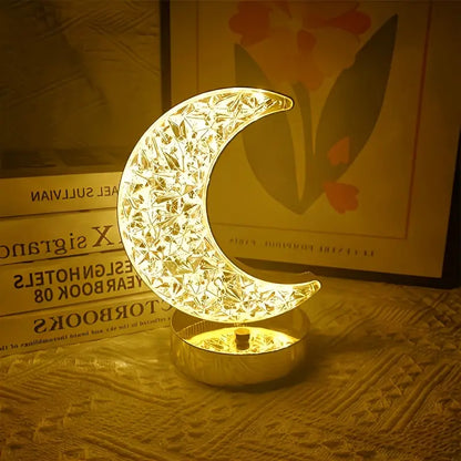 LuxeGlow | Lampe de table LED cristal lune portable et élégante