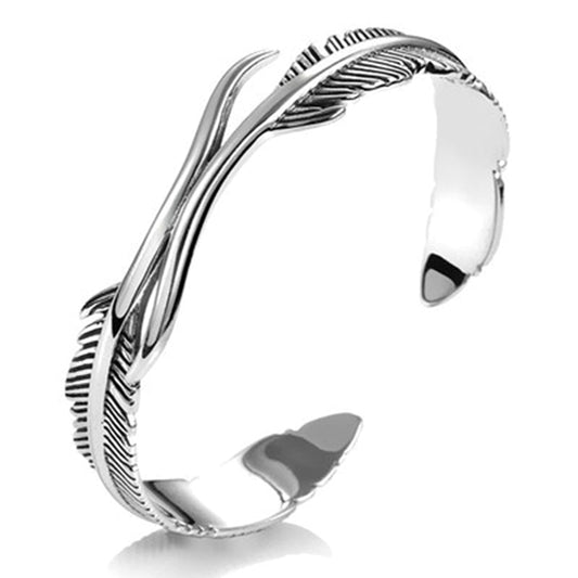 Bracelet Ajustable Élégant avec des Plumes en Argent Envoûtantes