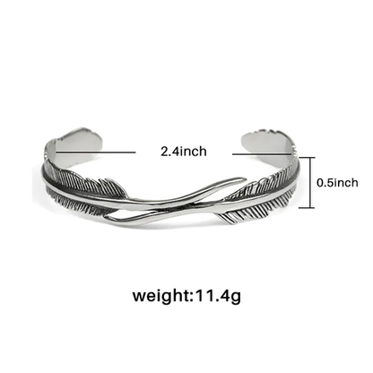 Bracelet Ajustable Élégant avec des Plumes en Argent Envoûtantes
