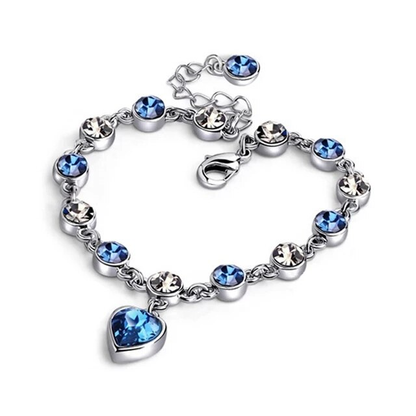 Enchanting Ocean Heart Crystal Bracelet with Radiant Blue Heart Charm