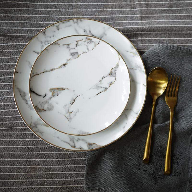 Ensemble de plats en marbre Floroux 2 pièces | Plats de service de haute qualité | Décoration de table élégante