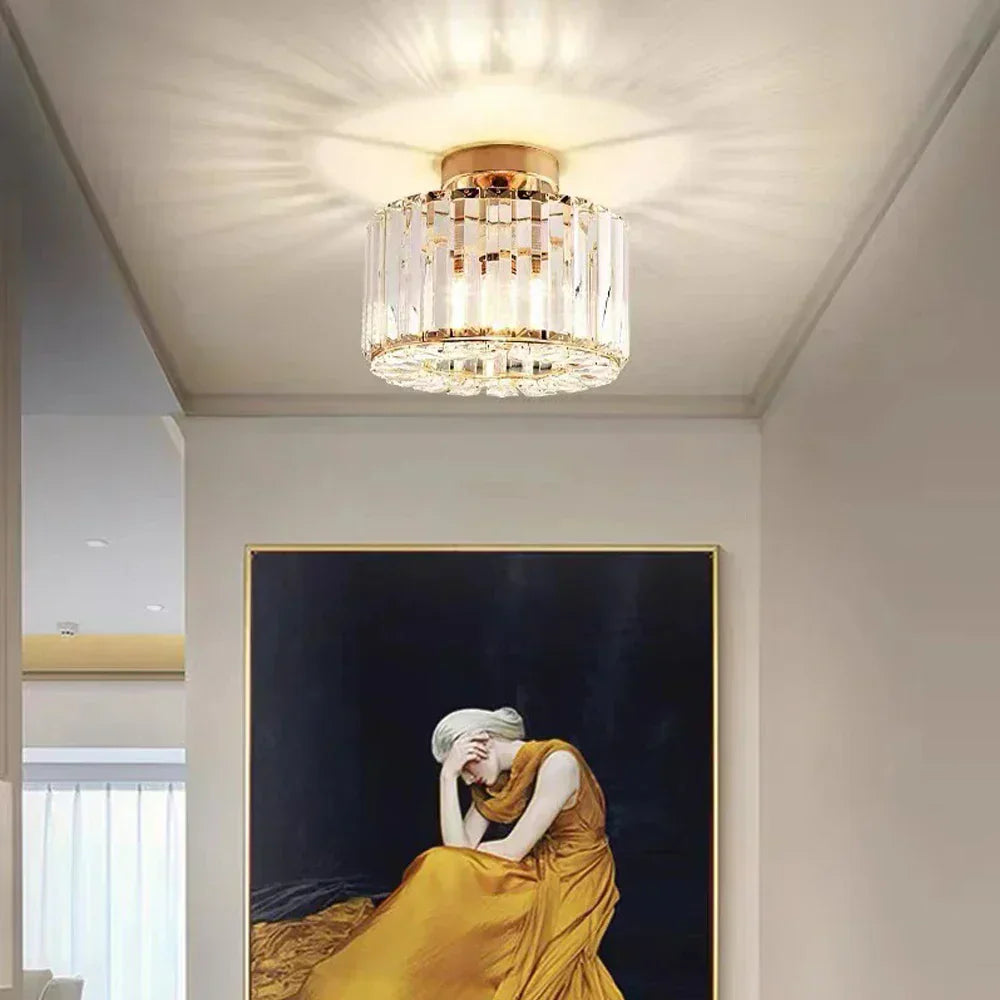 Floroux Lustre de plafond étincelant en cristal | Design luxueux | Parfait pour le salon et la salle à manger | Disponible en noir et or