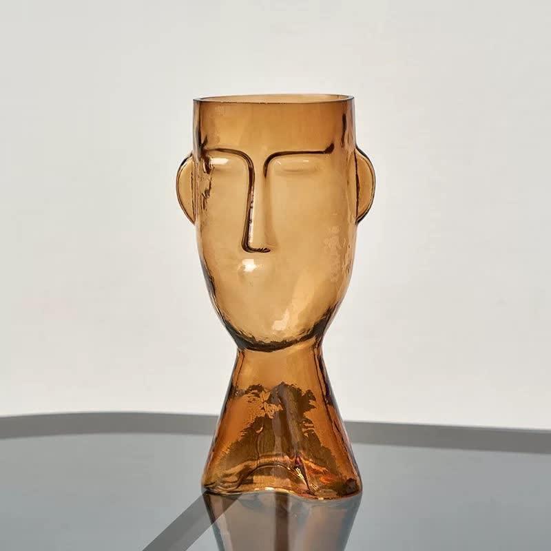 Floroux glass vase with face pattern | Handmade | Artistic design | Home decoration