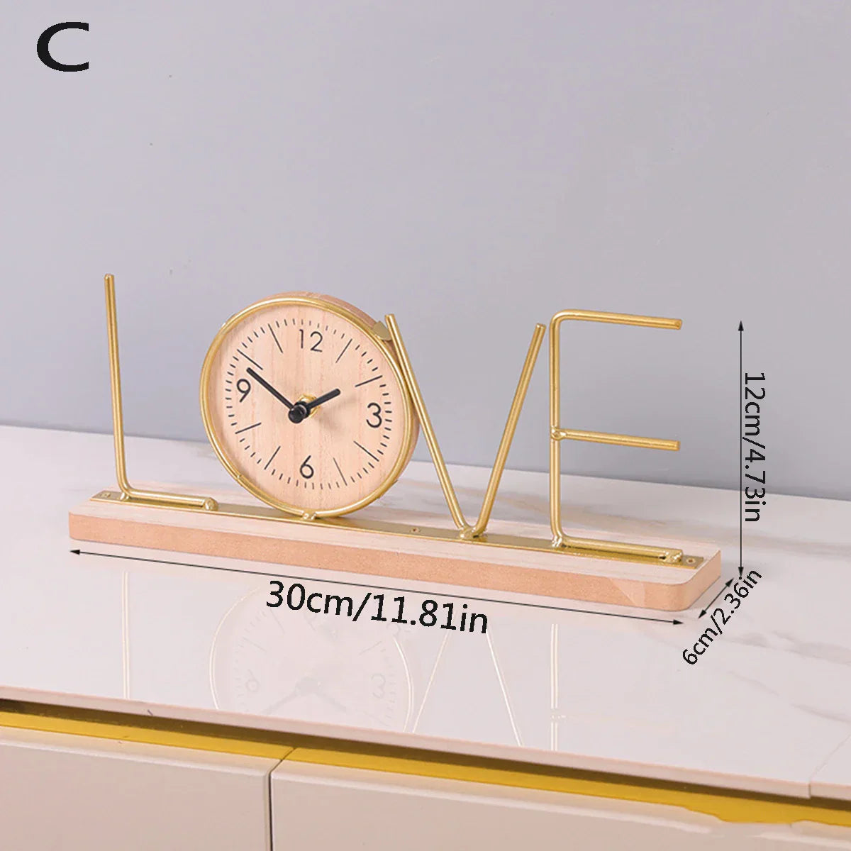 Horloge de table – Horloge de bureau Home/Love – décoration intérieure élégante – 12 x 30 cm