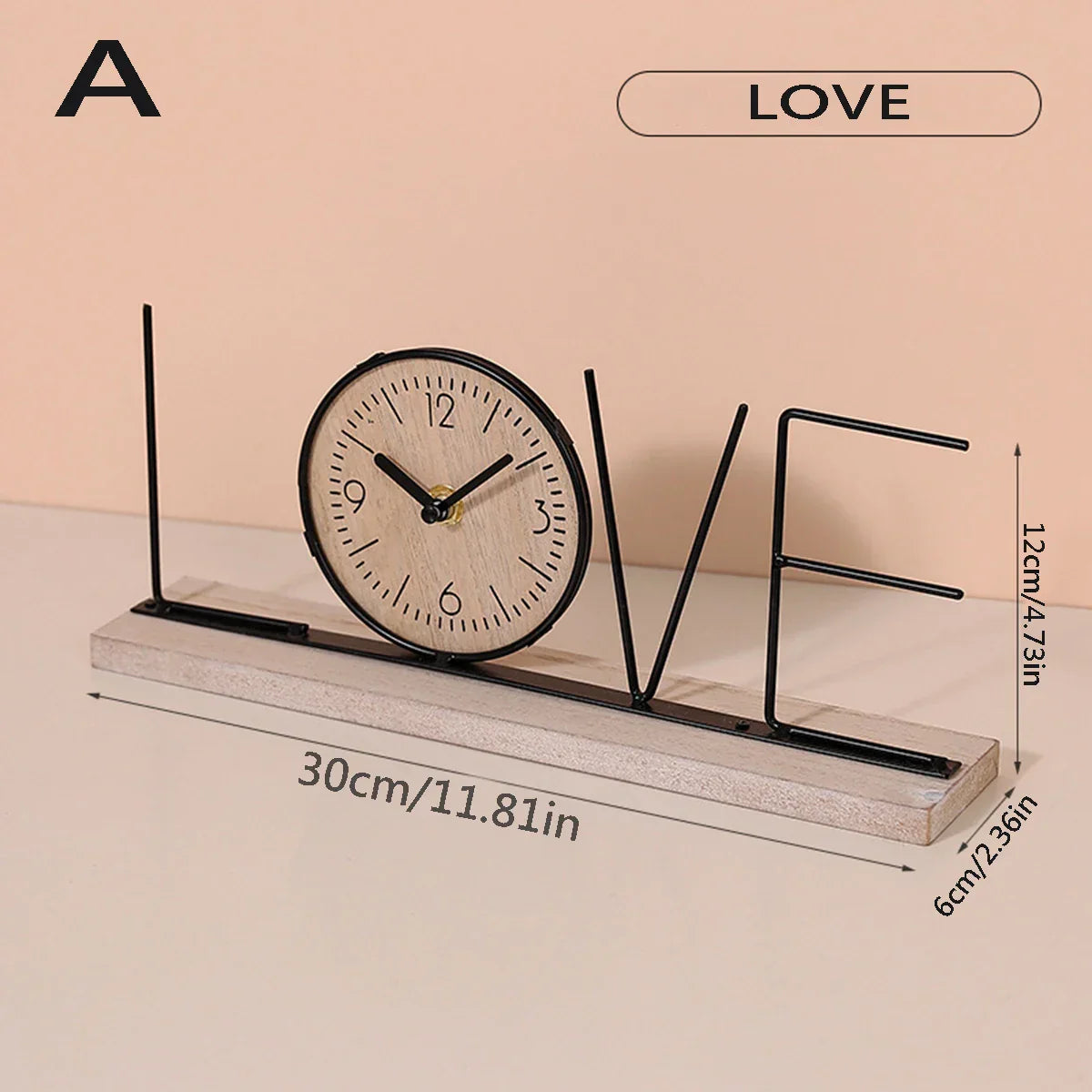 Horloge de table – Horloge de bureau Home/Love – décoration intérieure élégante – 12 x 30 cm