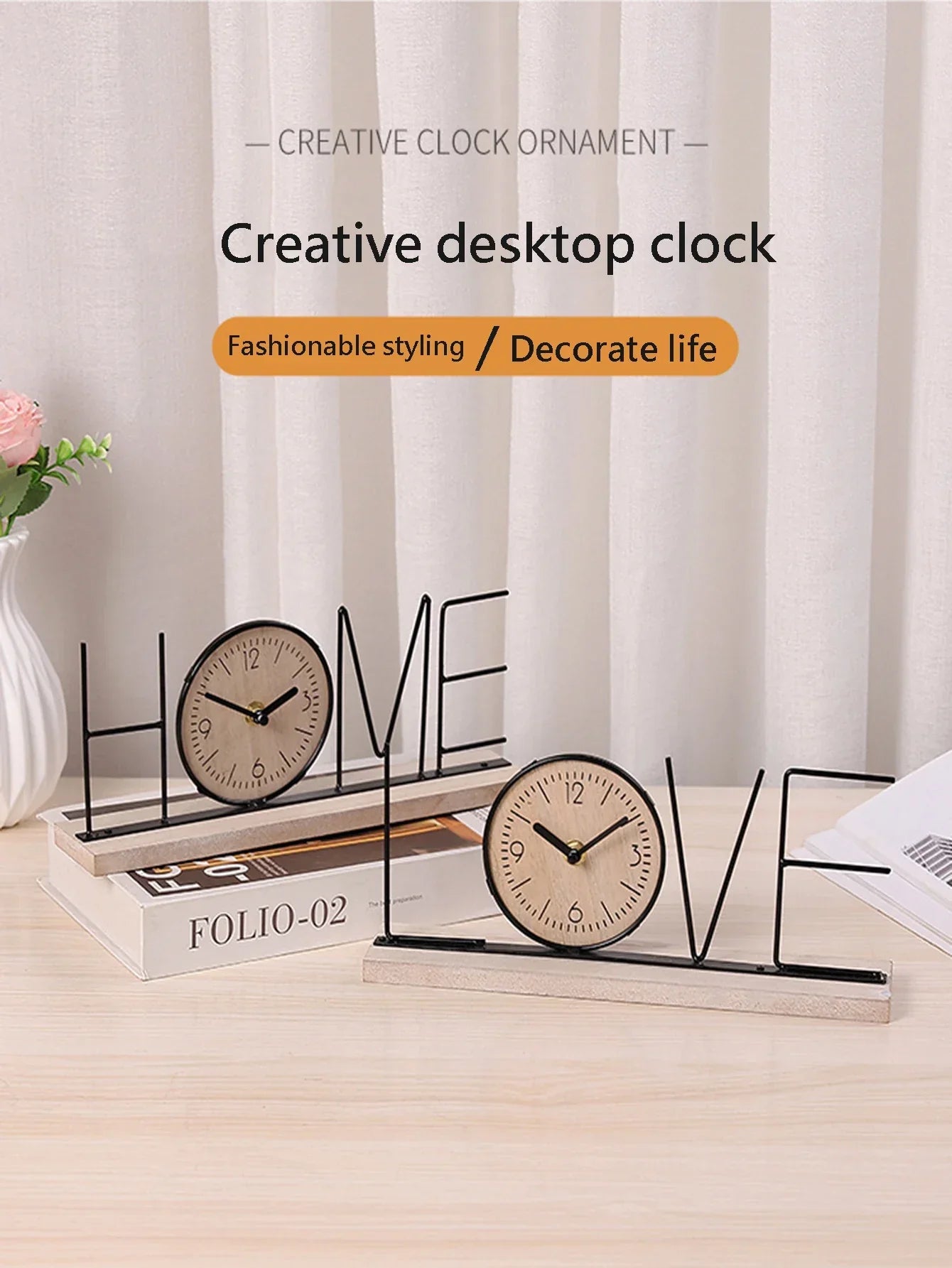 Horloge de table – Horloge de bureau Home/Love – décoration intérieure élégante – 12 x 30 cm