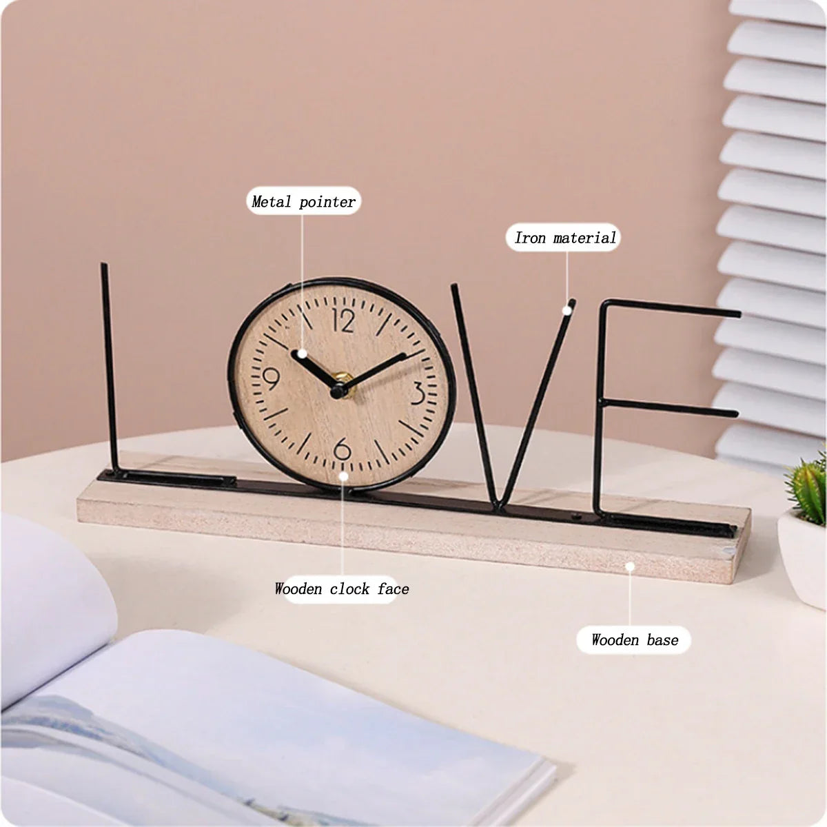 Horloge de table – Horloge de bureau Home/Love – décoration intérieure élégante – 12 x 30 cm