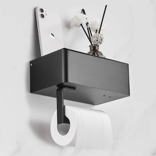 Porte-papier toilette Élégance Noire : Un porte-papier toilette élégant en noir mat avec un rangement pratique.