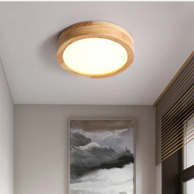 Brightlux - Lampe de plafond ronde scandinave en bois