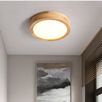 Brightlux - Lampe de plafond ronde scandinave en bois