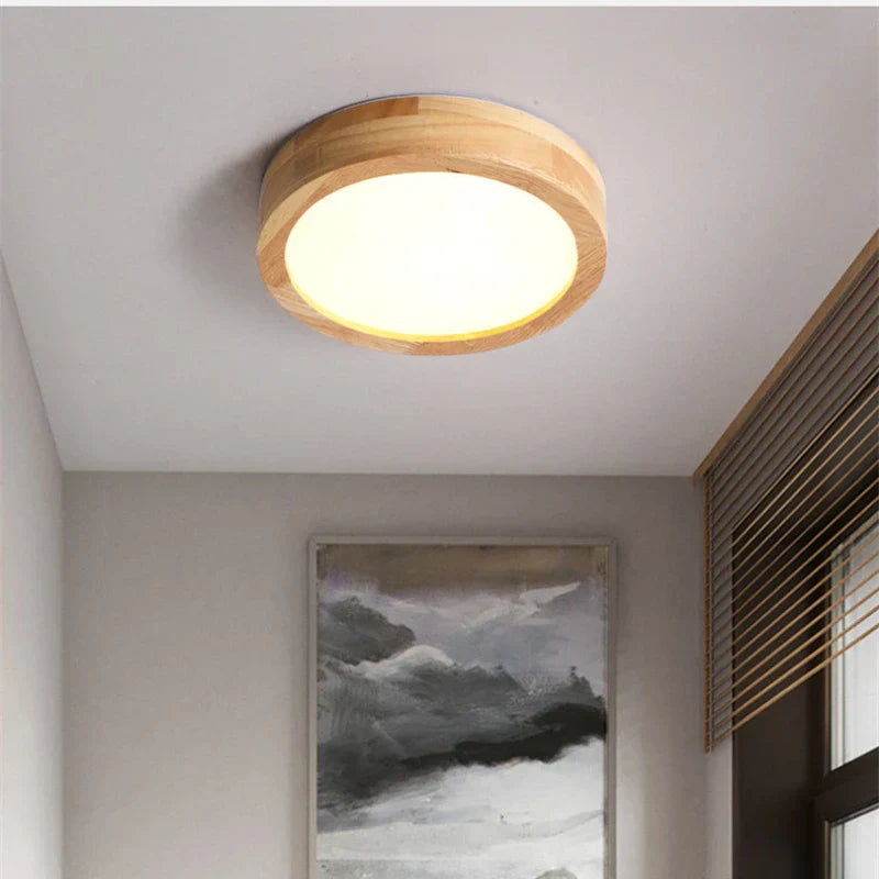 Brightlux - Lampe de plafond ronde scandinave en bois