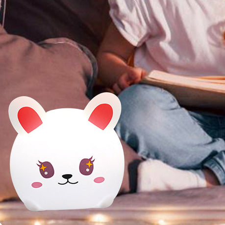Lampe de chevet LED Lapin à grande face en silicone souple - Cadeau parfait pour les enfants et les filles