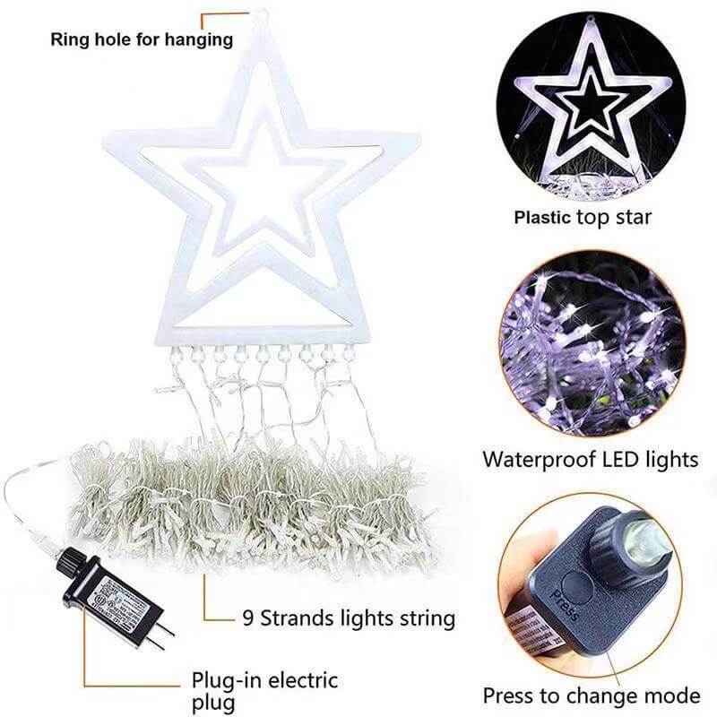 Floroux – Chaîne de lumières de Noël LED | Cascade d'étoiles & Effet météore | Blanc chaud & Coloré