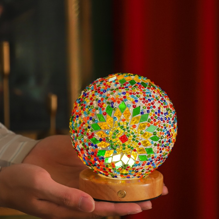 Lampe de table en verre mosaïque Boho