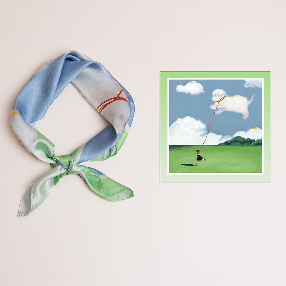 Écharpe carrée de peinture cottage rose premium