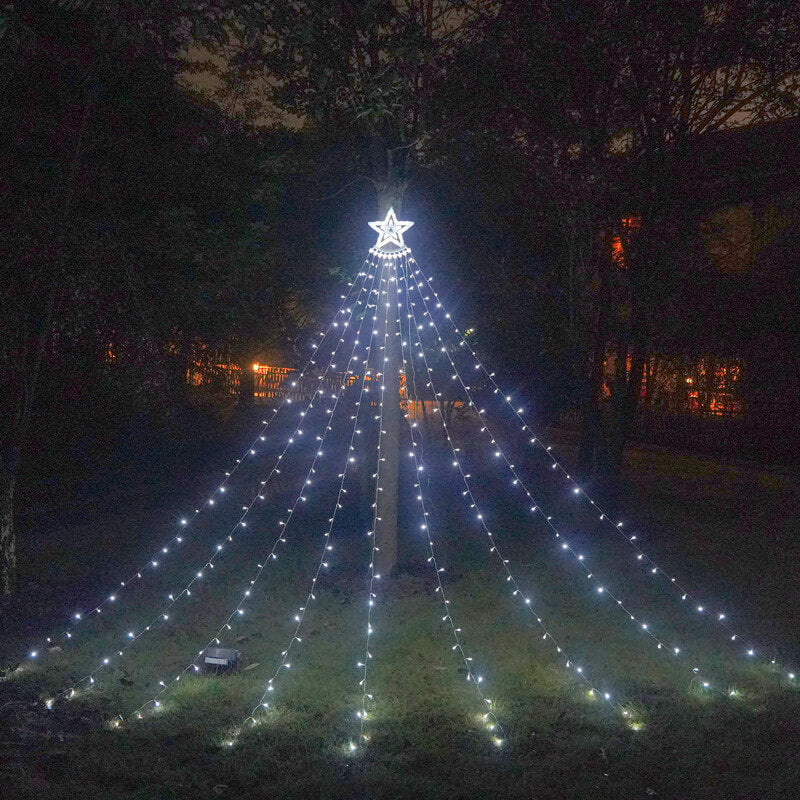 Floroux – Chaîne de lumières de Noël LED | Cascade d'étoiles & Effet météore | Blanc chaud & Coloré