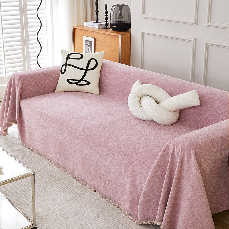 Couvre-sofa en chenille minimaliste de couleur unie
