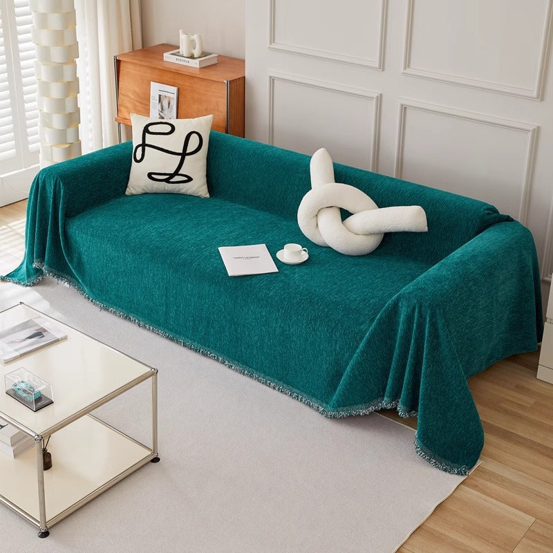 Couvre-sofa en chenille minimaliste de couleur unie