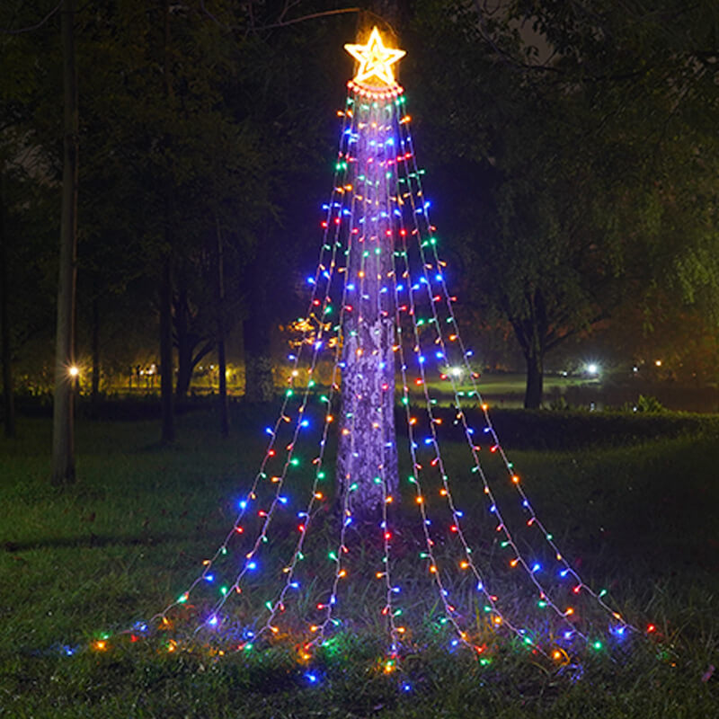 Floroux – Chaîne de lumières de Noël LED | Cascade d'étoiles & Effet météore | Blanc chaud & Coloré
