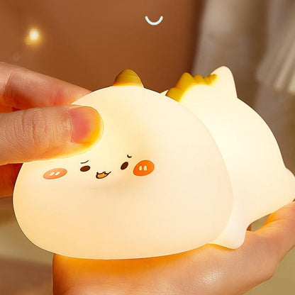 Lampe de nuit LED Dinosaure Heureux en Silicone Souple - Cadeau Parfait pour Enfants et Filles