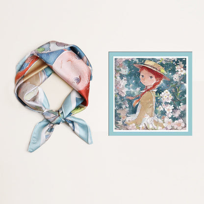 Écharpe carrée de peinture cottage rose premium