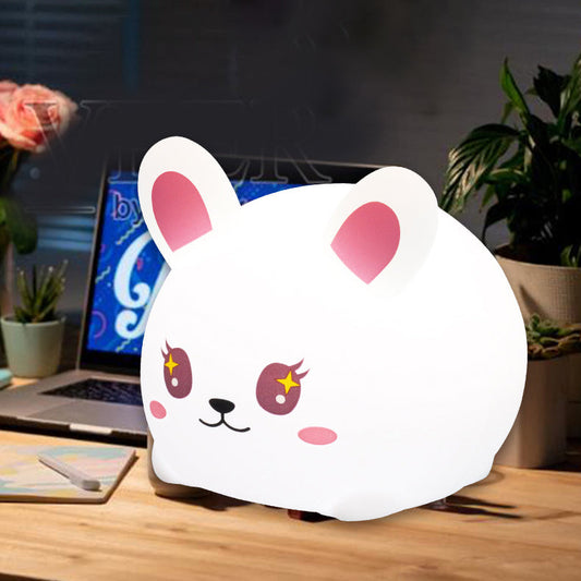 Lampe de chevet LED Lapin à grande face en silicone souple - Cadeau parfait pour les enfants et les filles