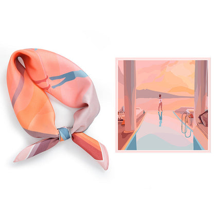 Écharpe carrée de peinture cottage rose premium