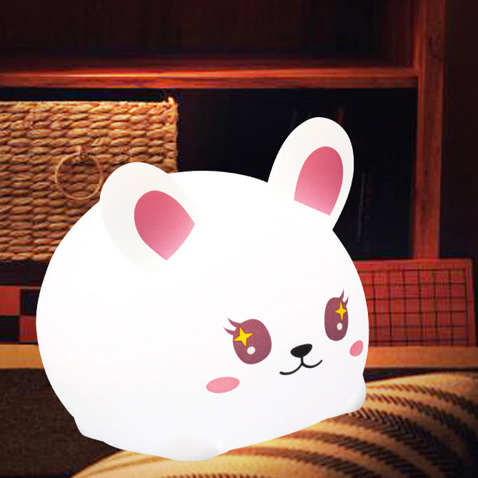 Lampe de chevet LED Lapin à grande face en silicone souple - Cadeau parfait pour les enfants et les filles