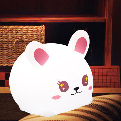 Lampe de chevet LED Lapin à grande face en silicone souple - Cadeau parfait pour les enfants et les filles