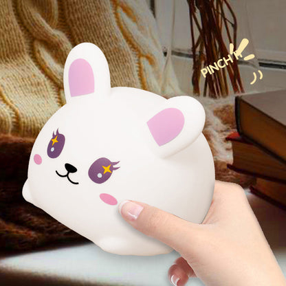 Lampe de chevet LED Lapin à grande face en silicone souple - Cadeau parfait pour les enfants et les filles