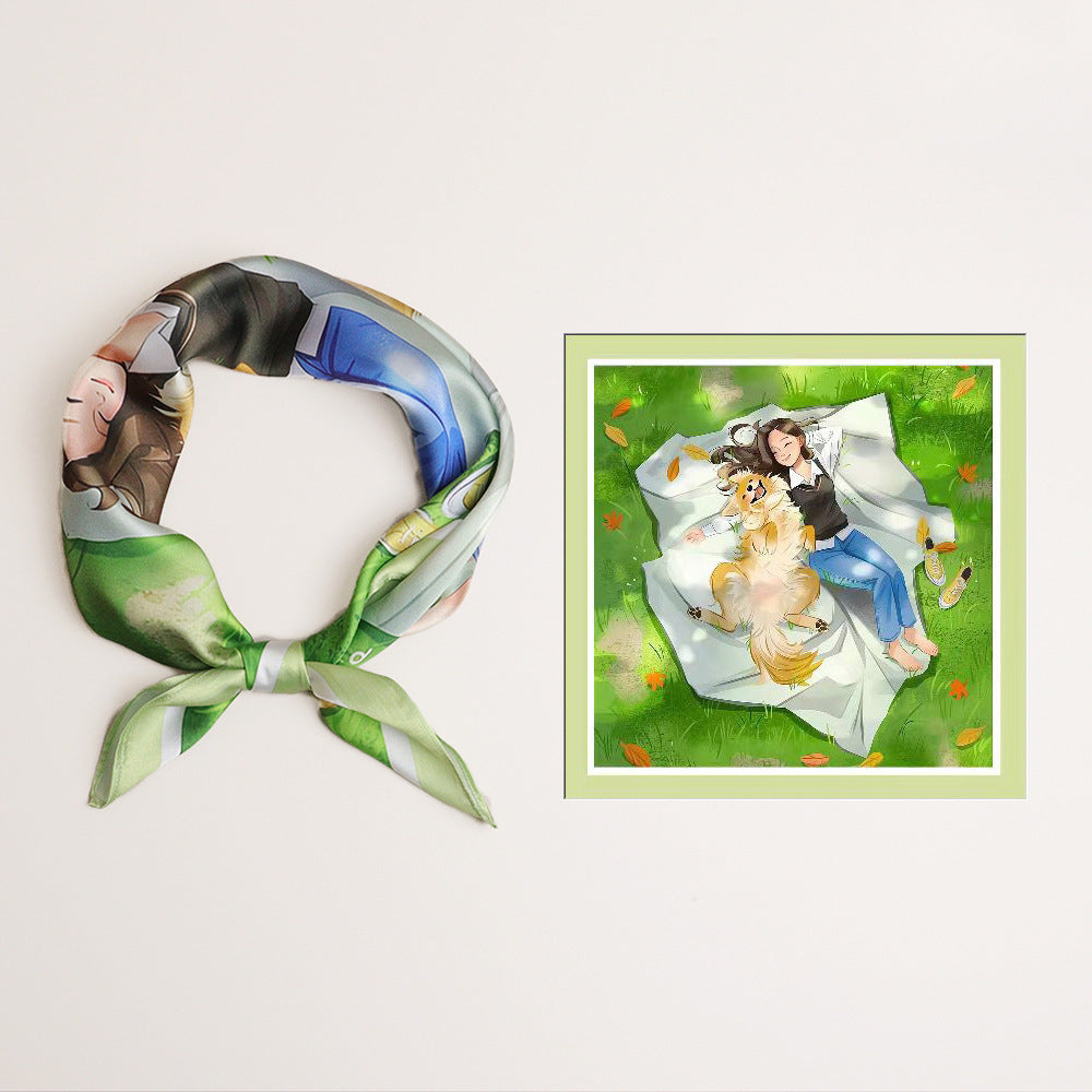 Écharpe carrée en peinture noir et blanc premium