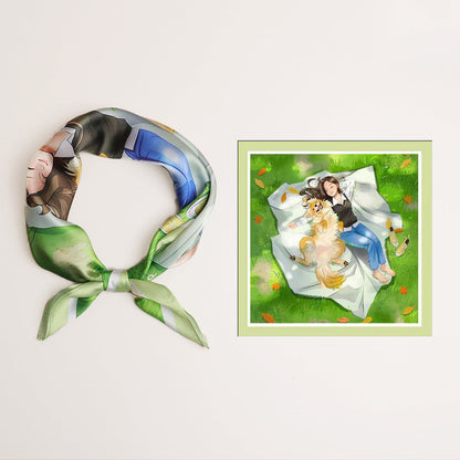 Écharpe carrée en peinture noir et blanc premium