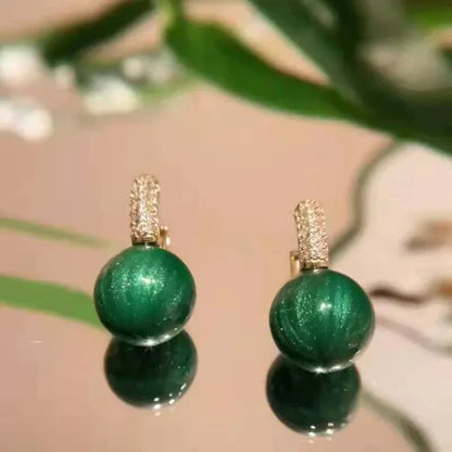 Boucles d'oreilles élégantes en perles vertes dorées - Collection Alina