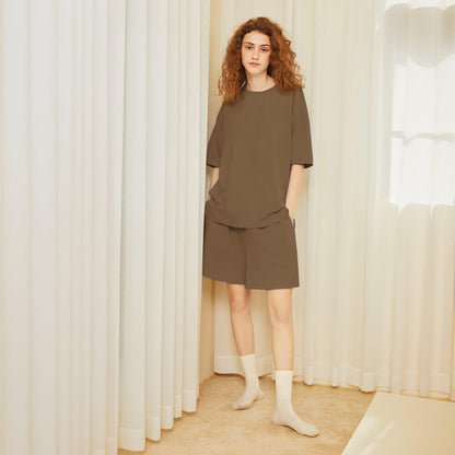 Ensemble de pyjama pour couples, respectueux de l'environnement, couleur Pure, résistant aux poils d'animaux, col ras du cou, manches courtes