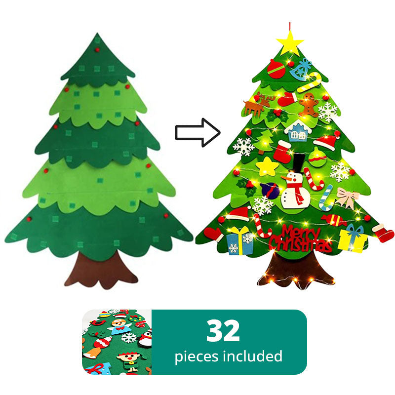 Arbre de Noël en feutre avec lumières féériques - Décoration de vacances amusante pour les enfants, jouet de développement sensoriel